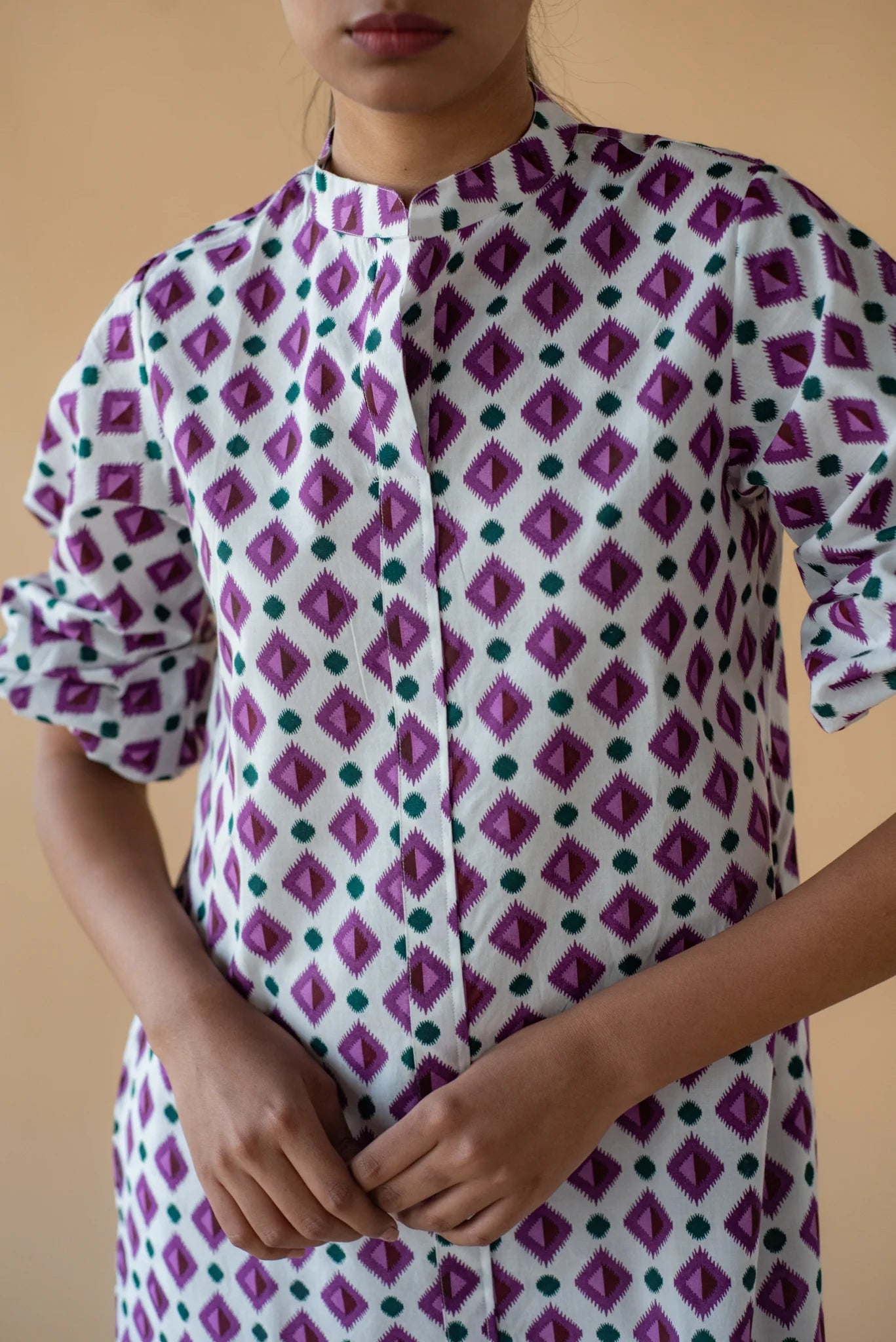 Geometric Print Shirt Dress - Purple