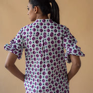 Geometric Print Shirt Dress - Purple