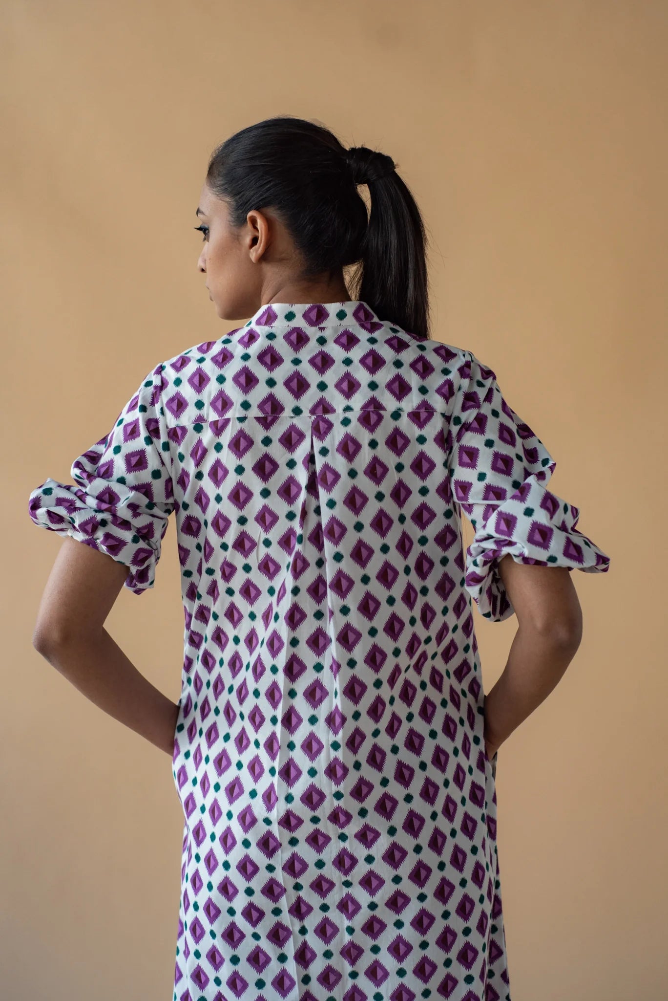 Geometric Print Shirt Dress - Purple