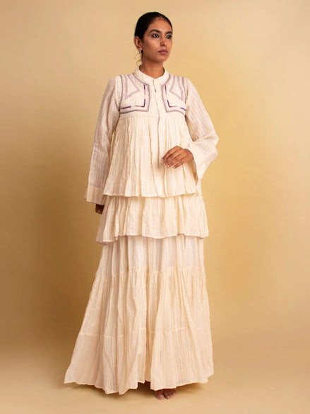 Gowda Set (Dress + Jacket) - Beige