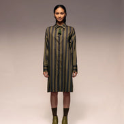 Green Black Stripe Shirt Dress
