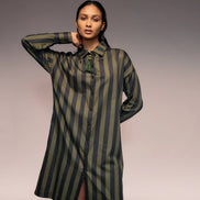 Green Black Stripe Shirt Dress