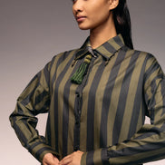 Green Black Stripe Shirt Dress
