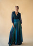 Green and Blue Cross Neck Georgette Ombre Long Dress