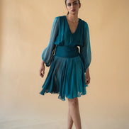 Green and Blue Georgette Ombre Short Dress