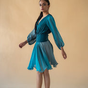 Green and Blue Georgette Ombre Short Dress