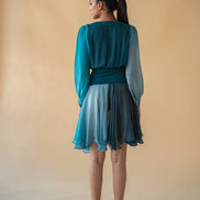 Green and Blue Georgette Ombre Short Dress