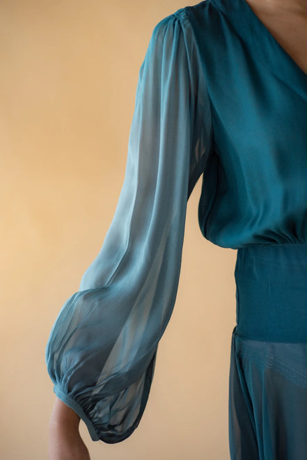 Green and Blue Georgette Ombre Short Dress