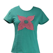 Green knit Floral applique tee shirt