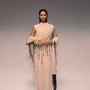 Ivory Crushed Tassel Scarf Dress