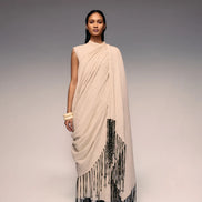 Ivory Crushed Tassel Scarf Dress