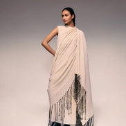 Ivory Crushed Tassel Scarf Dress