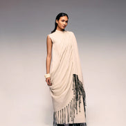 Ivory Crushed Tassel Scarf Dress