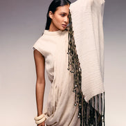 Ivory Crushed Tassel Scarf Dress