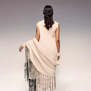 Ivory Crushed Tassel Scarf Dress