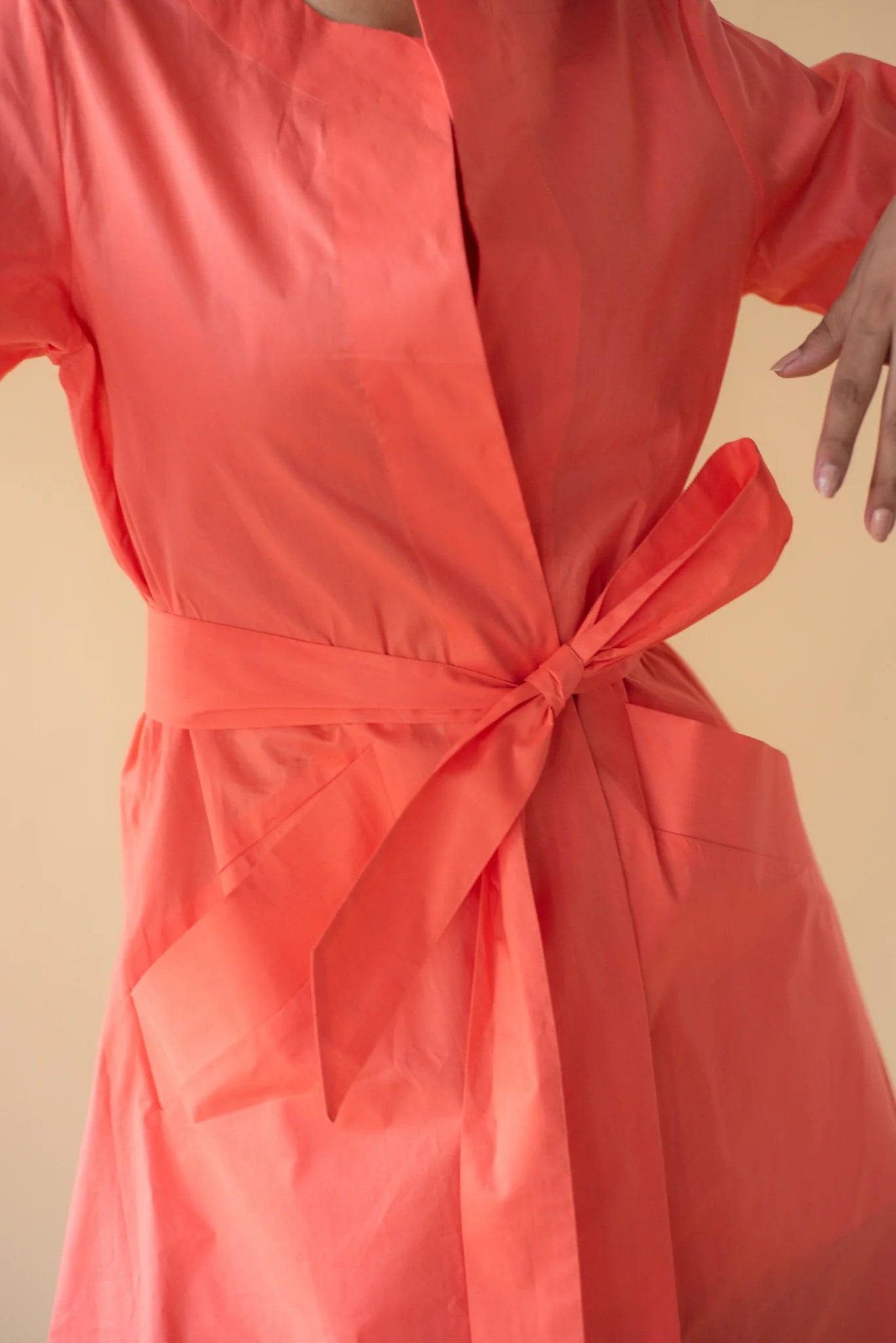 Lawn Coat with Frilled Sleeve in Pastel Orange Color