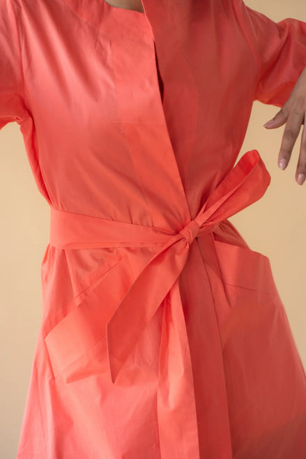 Lawn Coat with Frilled Sleeve in Pastel Orange Color