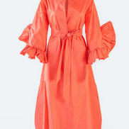 Lawn Coat with Frilled Sleeve in Pastel Orange Color