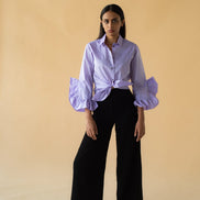 Lawn Shirt with Frilled Sleeve in Lilac Color