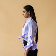 Lawn Shirt with Frilled Sleeve in Lilac Color