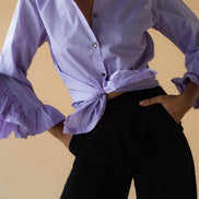 Lawn Shirt with Frilled Sleeve in Lilac Color