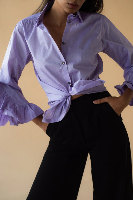 Lawn Shirt with Frilled Sleeve in Lilac Color