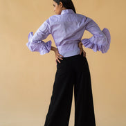 Lawn Shirt with Frilled Sleeve in Lilac Color