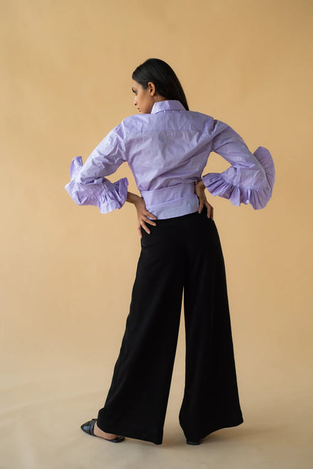 Lawn Shirt with Frilled Sleeve in Lilac Color