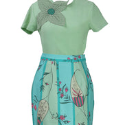 Mint knit Floral applique tee shirt