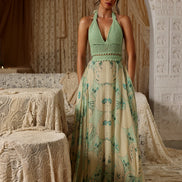Mint Circle Print Crochet Bralette Maxi