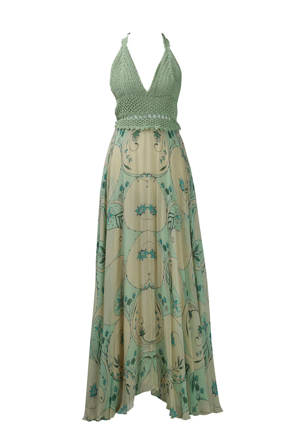 Mint Circle Print Crochet Bralette Maxi