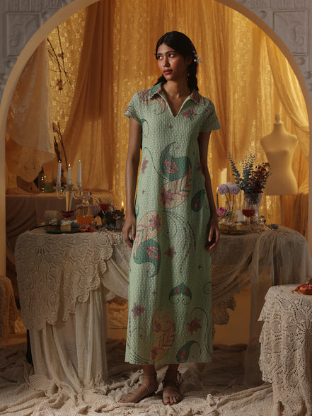 Mint Green Cotton Net Collared