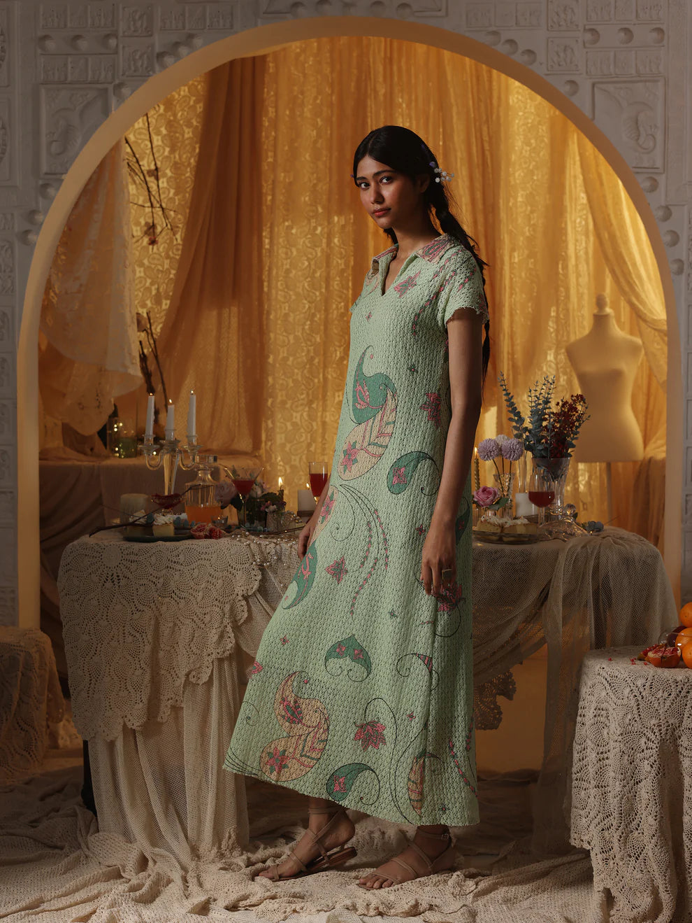 Mint Green Cotton Net Collared