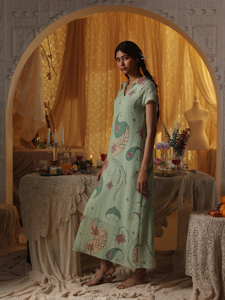 Mint Green Cotton Net Collared