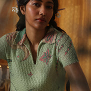 Mint Green Cotton Net Collared