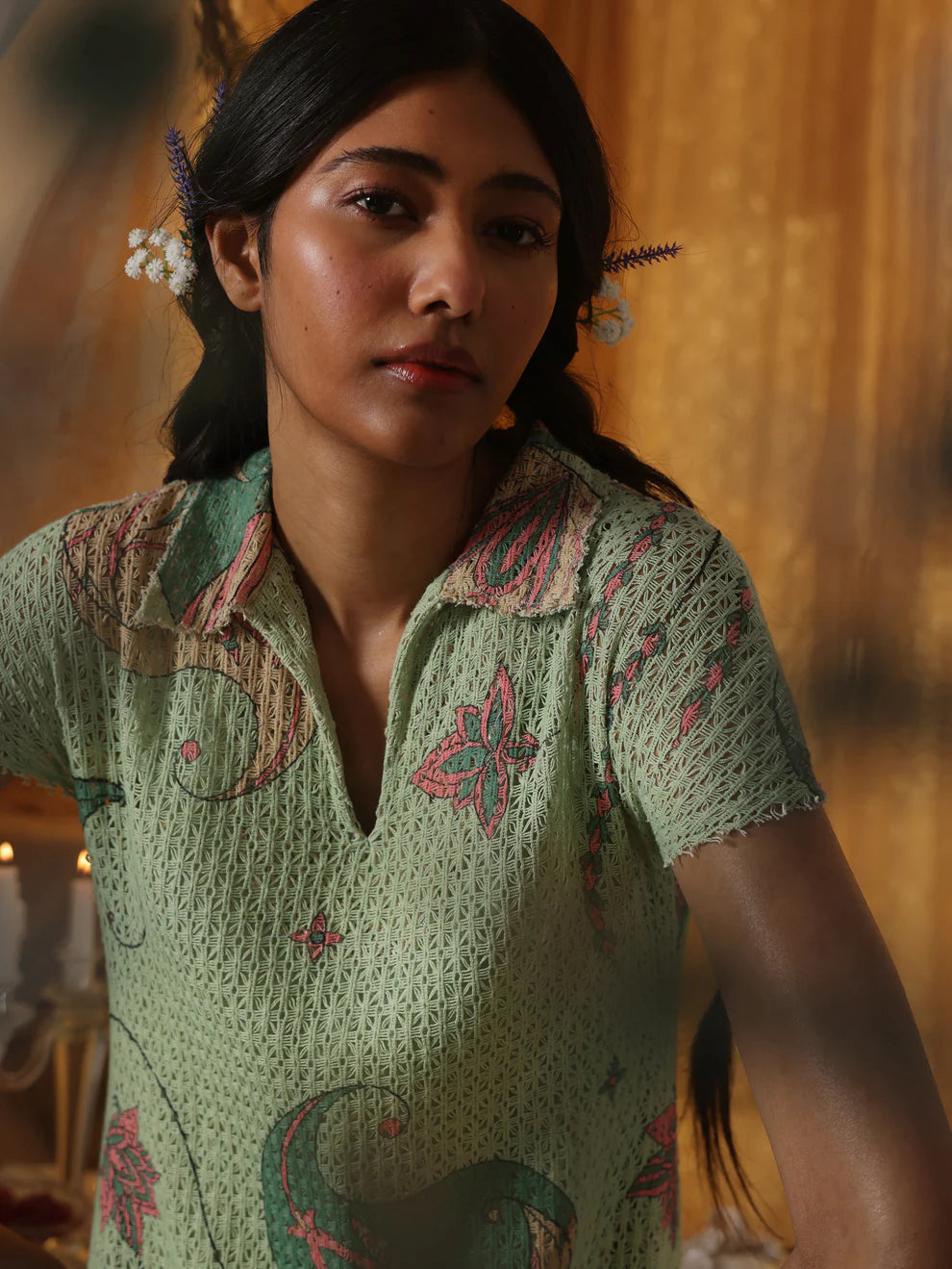 Mint Green Cotton Net Collared