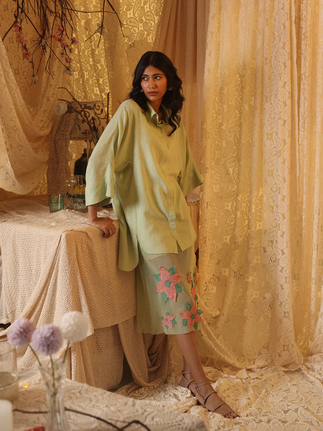 Mint Green Floral Applique Skirt