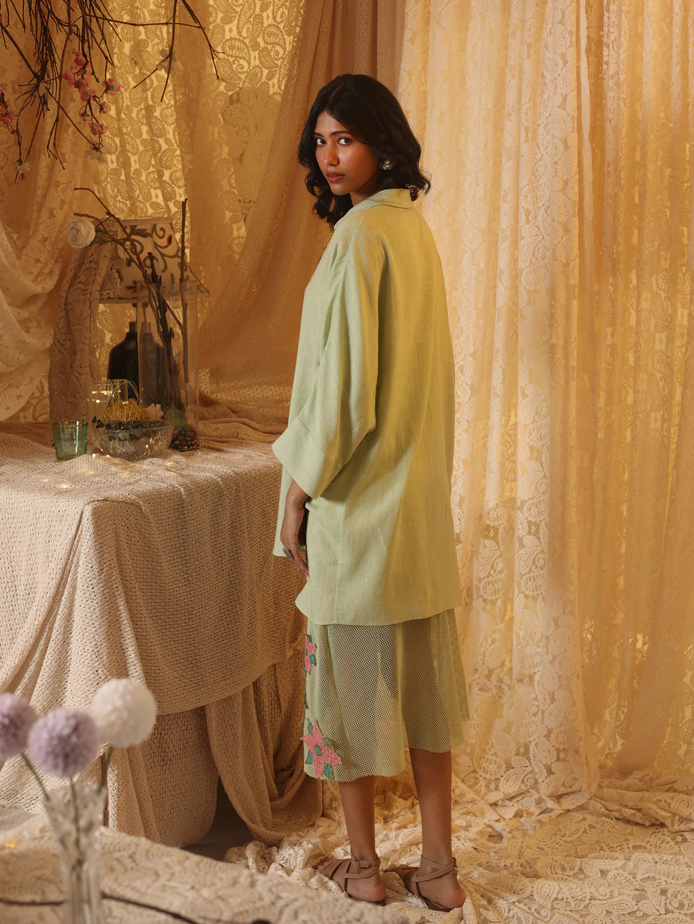 Mint Green Floral Applique Skirt