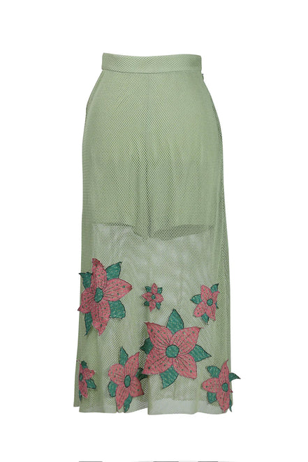 Mint Green Floral Applique Skirt