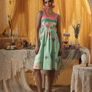 Mint Paisley Short Dress With Back Tie-up