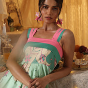 Mint Paisley Short Dress With Back Tie-up