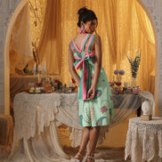 Mint Paisley Short Dress With Back Tie-up