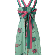Mint Paisley Short Dress With Back Tie-up