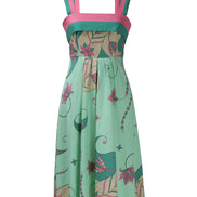 Mint Paisley Short Dress With Back Tie-up