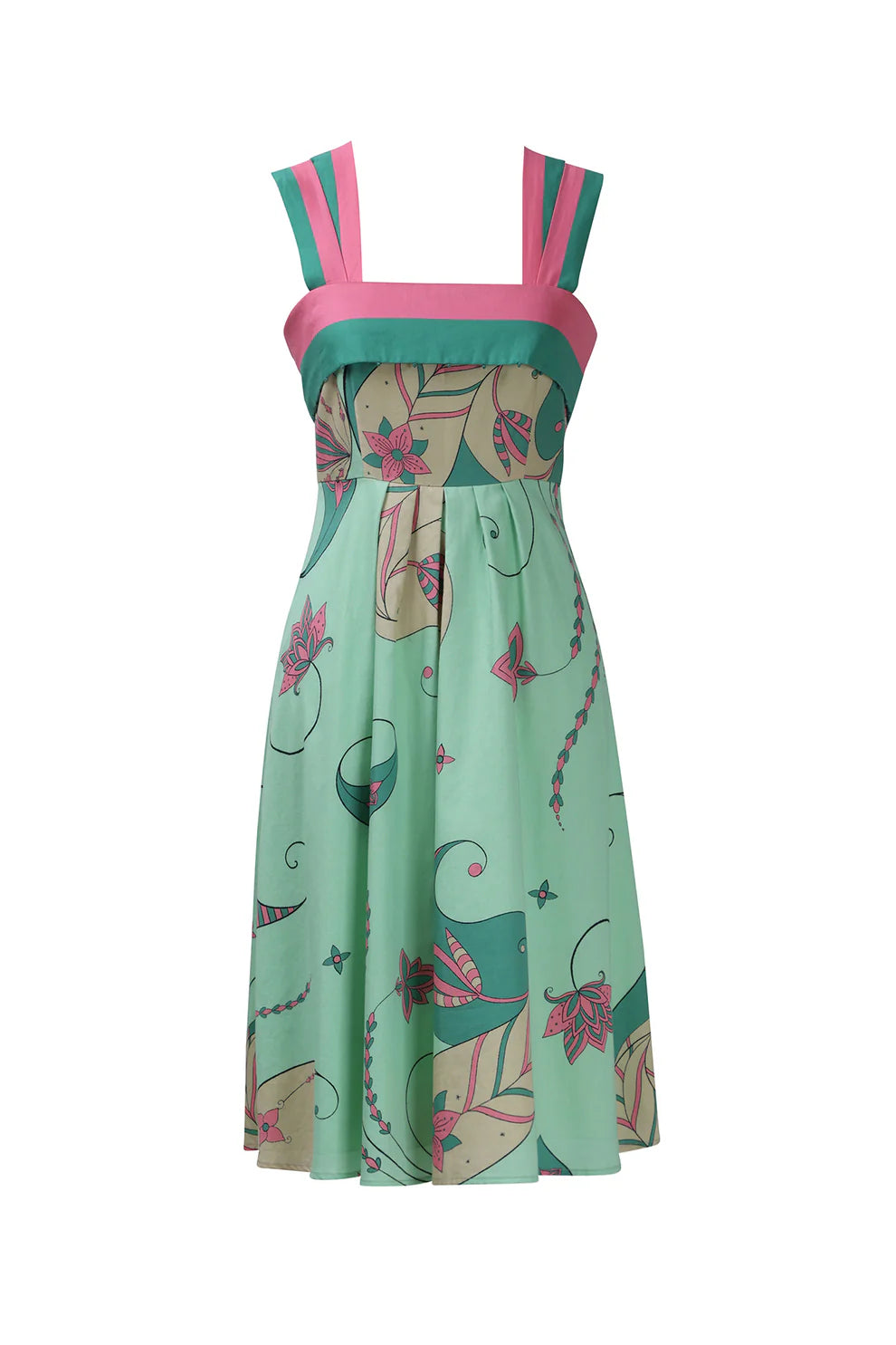Mint Paisley Short Dress With Back Tie-up