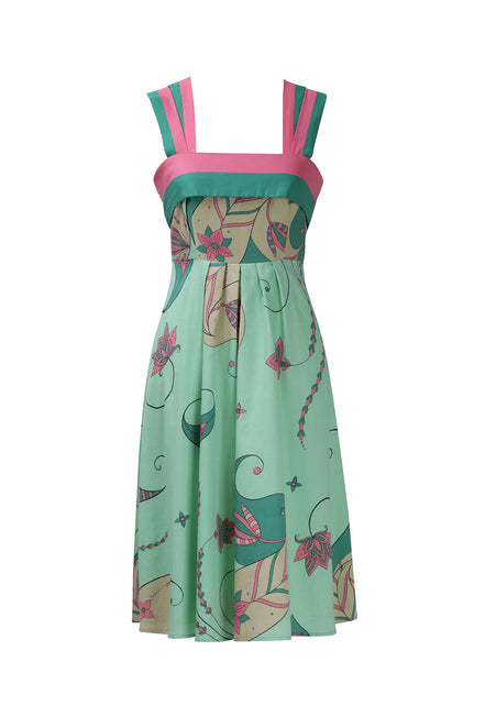 Mint Paisley Short Dress With Back Tie-up