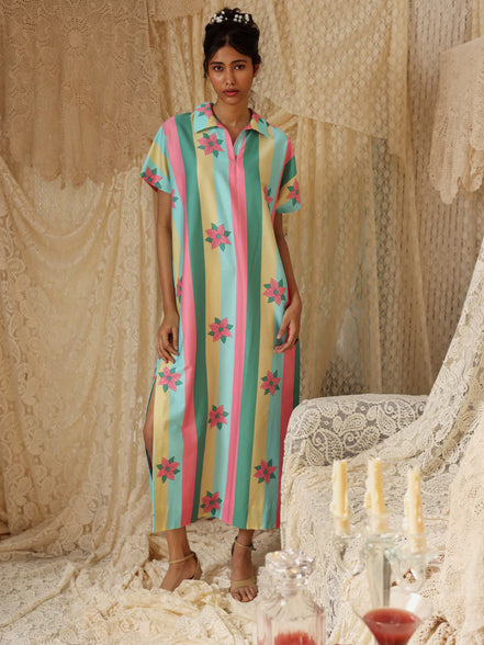 Multicolor Stripe Kaftan Dress