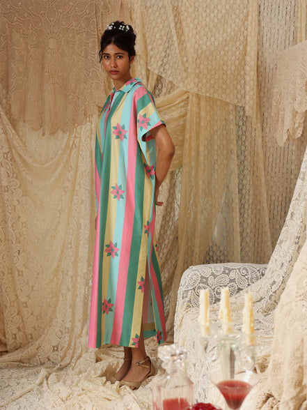 Multicolor Stripe Kaftan Dress