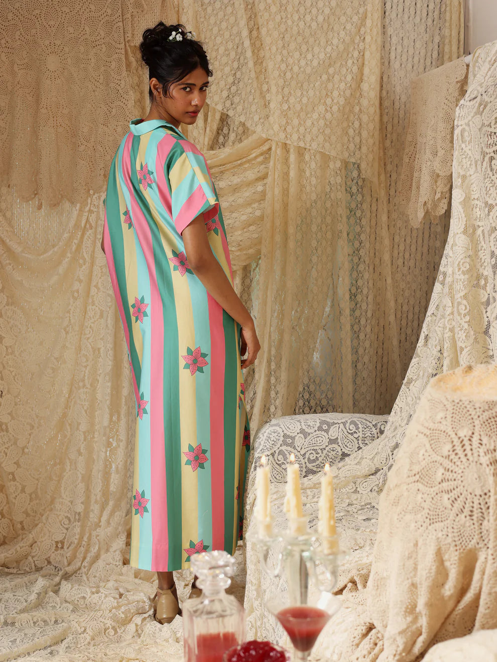 Multicolor Stripe Kaftan Dress
