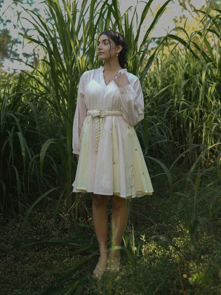 Nima Dress - Beige and Yellow